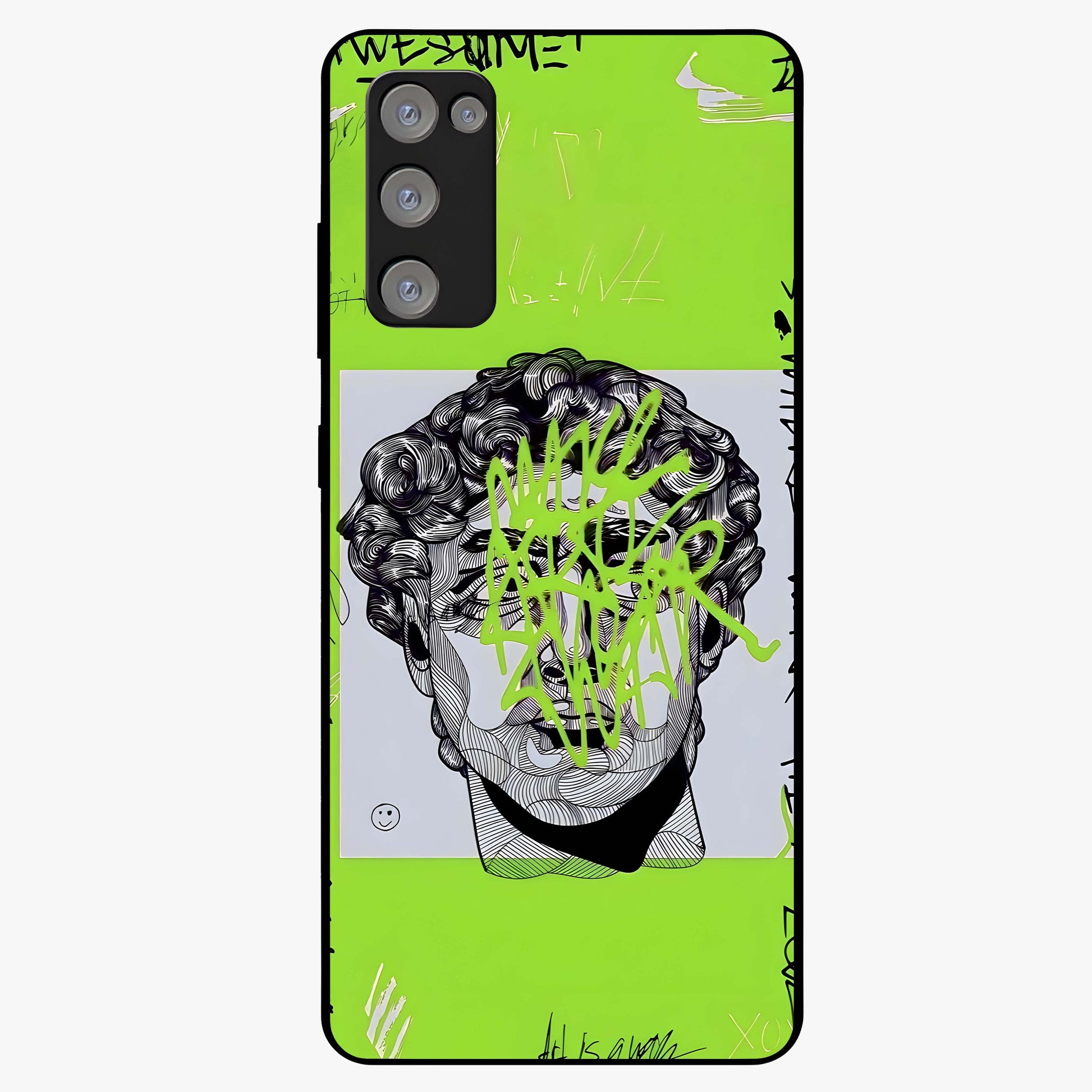 Neo Graffiti Rebellion Glass Case showing flat back view with vibrant graffiti artwork and glossy glass finish.