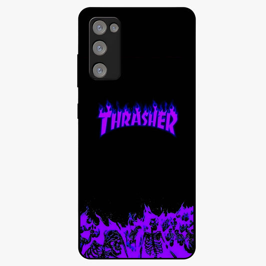 Neon Flame Riot Glass Case showing flat back view with neon flame artwork and glossy glass finish.