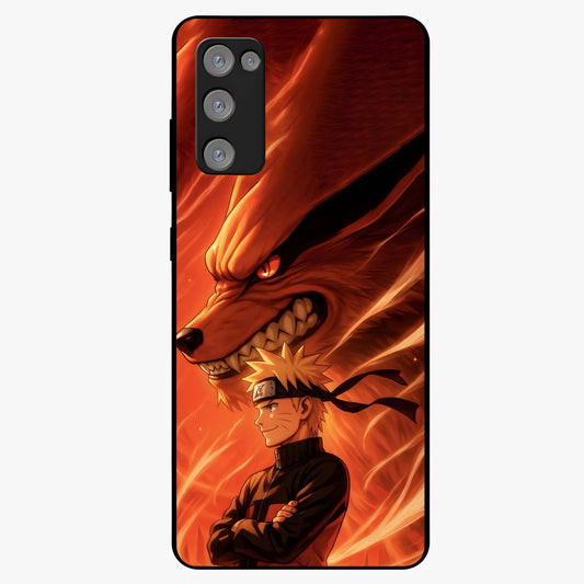 Nine Tails Legacy Glass Case showing flat back view with powerful nine-tailed fox inspired artwork and glossy glass finish.