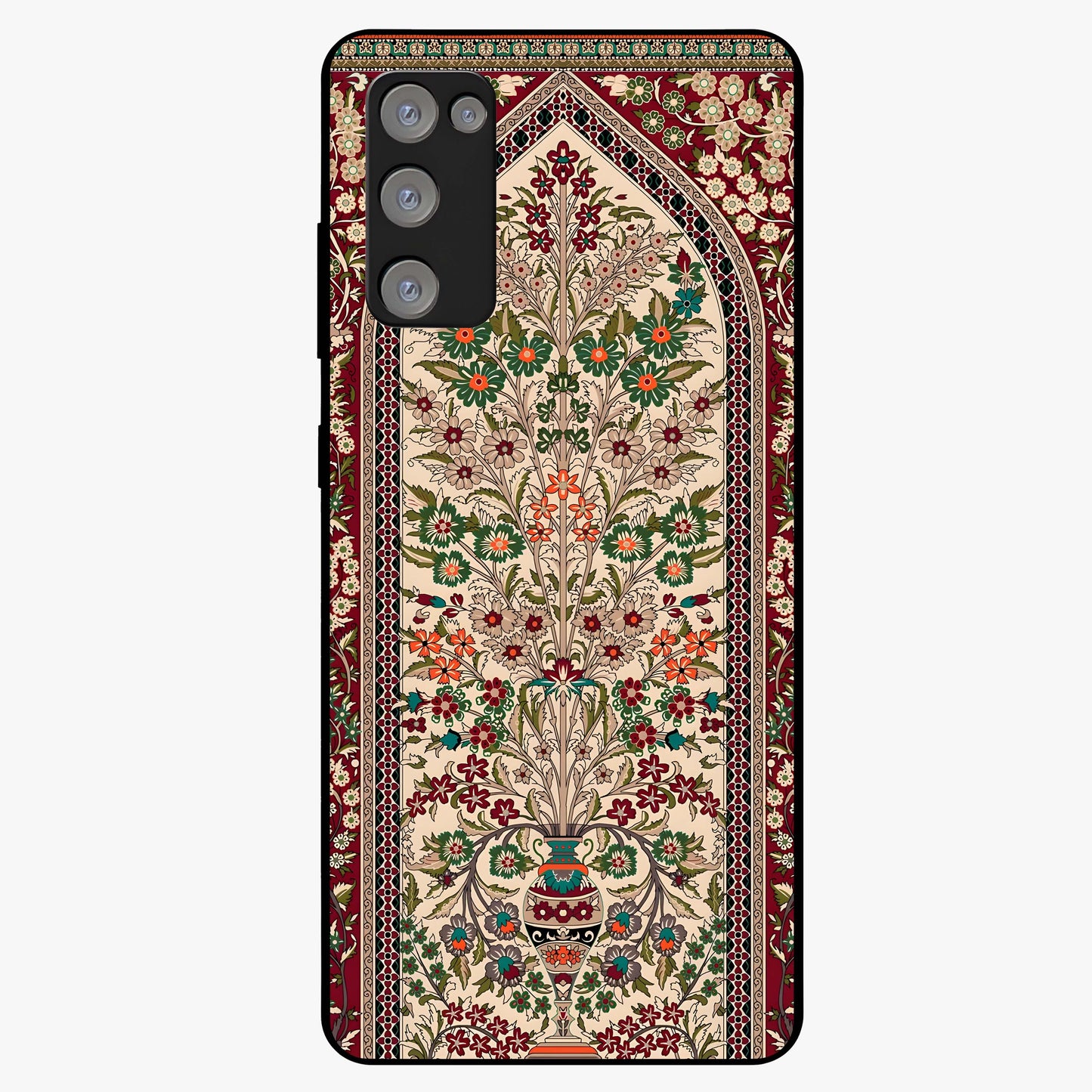 Persian Inspired Glass Case showing flat back view with ornate Persian style pattern artwork and glossy glass finish.