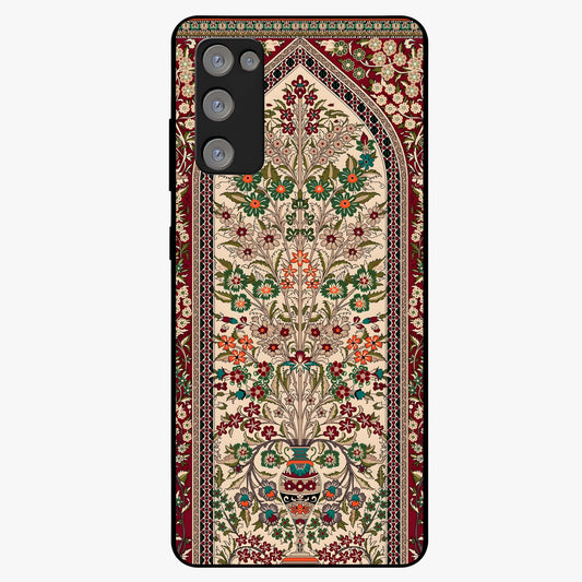 Persian Inspired Glass Case showing flat back view with ornate Persian style pattern artwork and glossy glass finish.