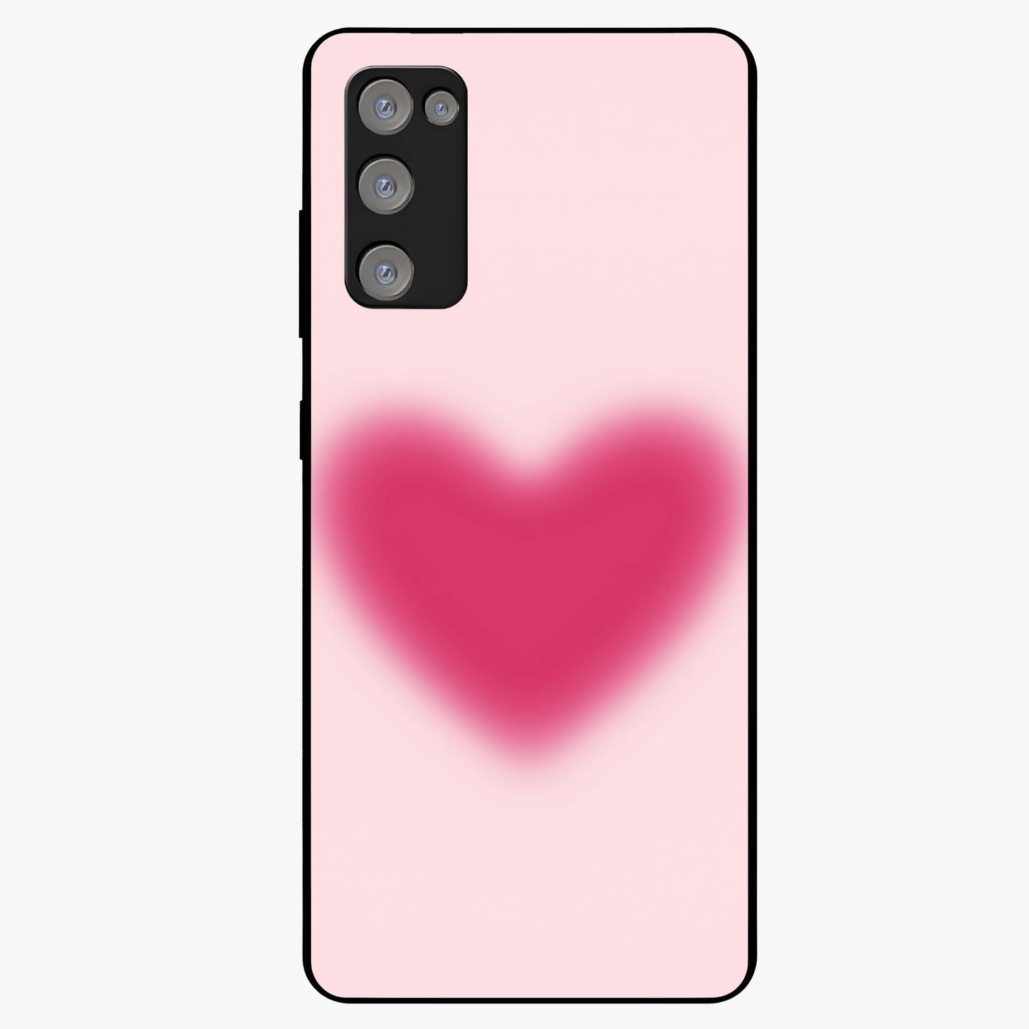 Pink Aura Heart Glass Case showing flat back view with glowing heart artwork and glossy glass finish.