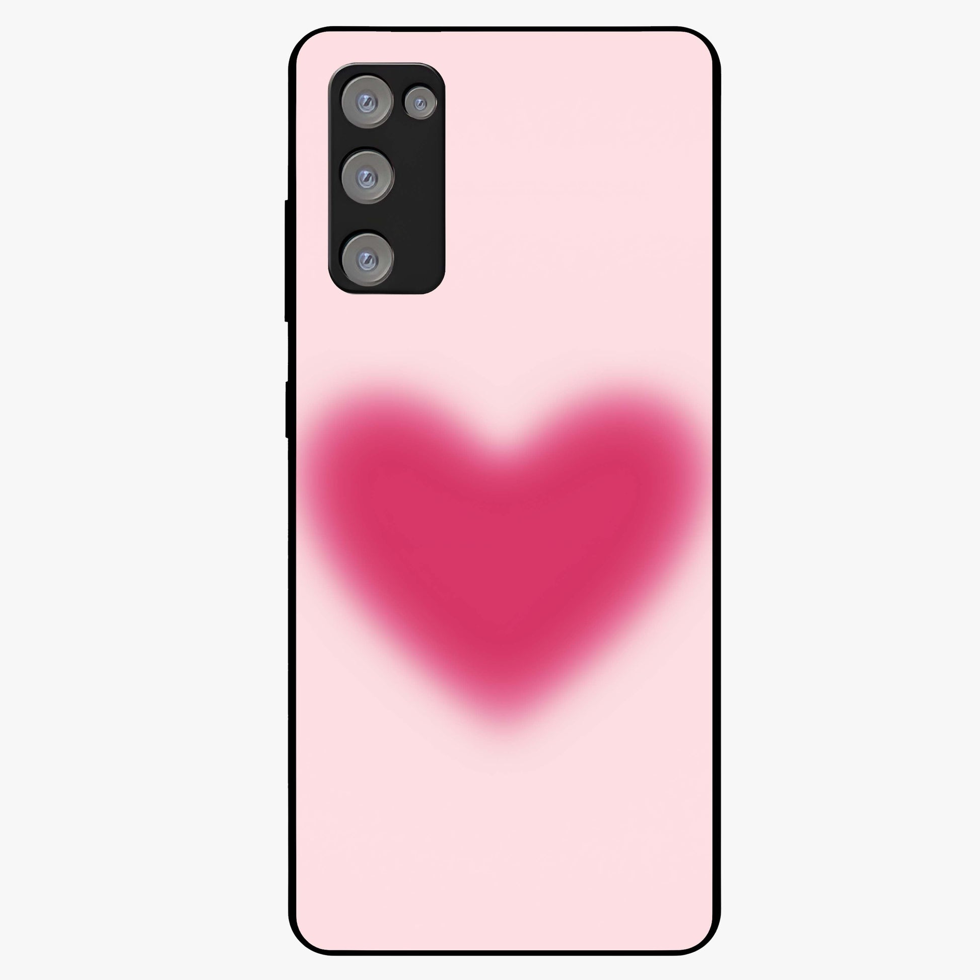 Pink Aura Heart Glass Case showing flat back view with glowing heart artwork and glossy glass finish.