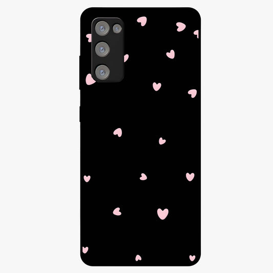 Pink Love Drops Glass Case showing flat back view with playful pink heart drops artwork and glossy glass finish.