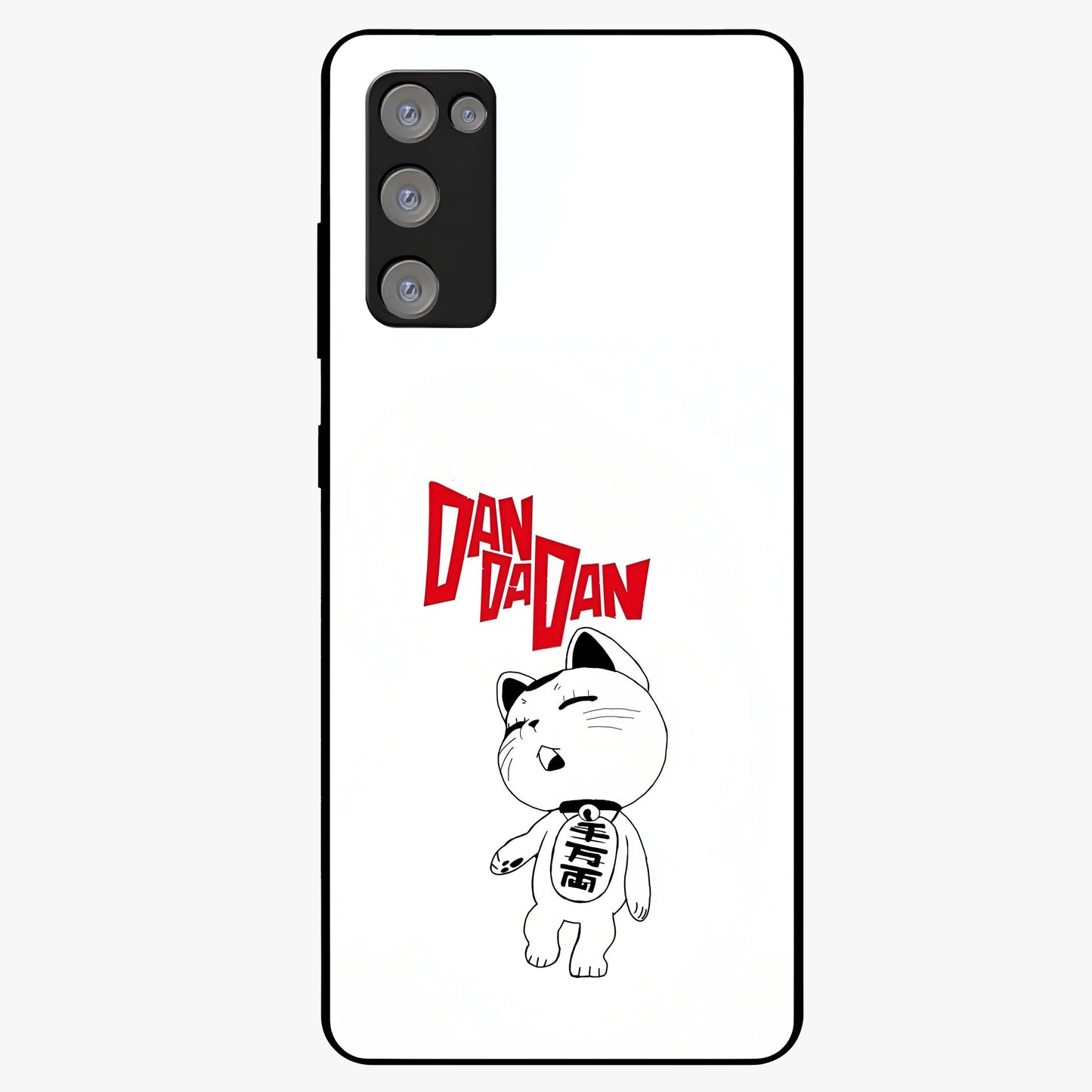 Playful Spirit Charm Glass Case showing flat back view with cheerful charm themed artwork and glossy glass finish.