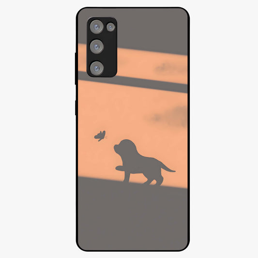 Puppy Shadow Art Glass Case showing flat back view with cute puppy shadow style artwork and glossy glass finish.