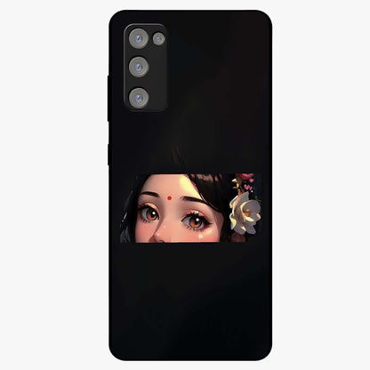 Radha Divine Embrace Glass Case showing flat back view with devotional Radha artwork and glossy glass finish.