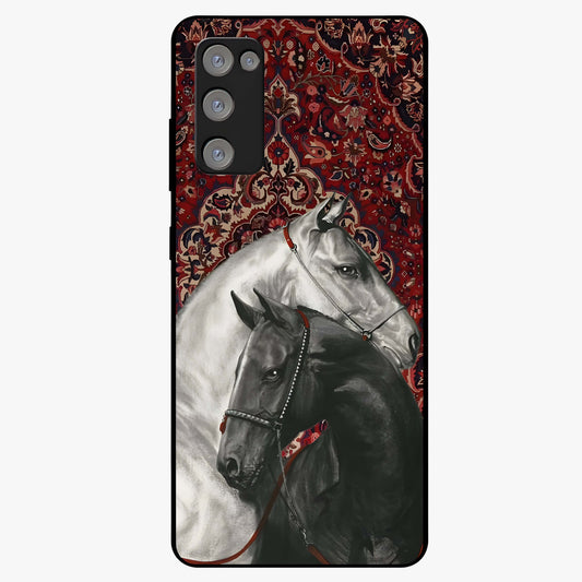 Regal Stallion Tapestry Glass Case showing flat back view with majestic horse tapestry artwork and glossy glass finish.