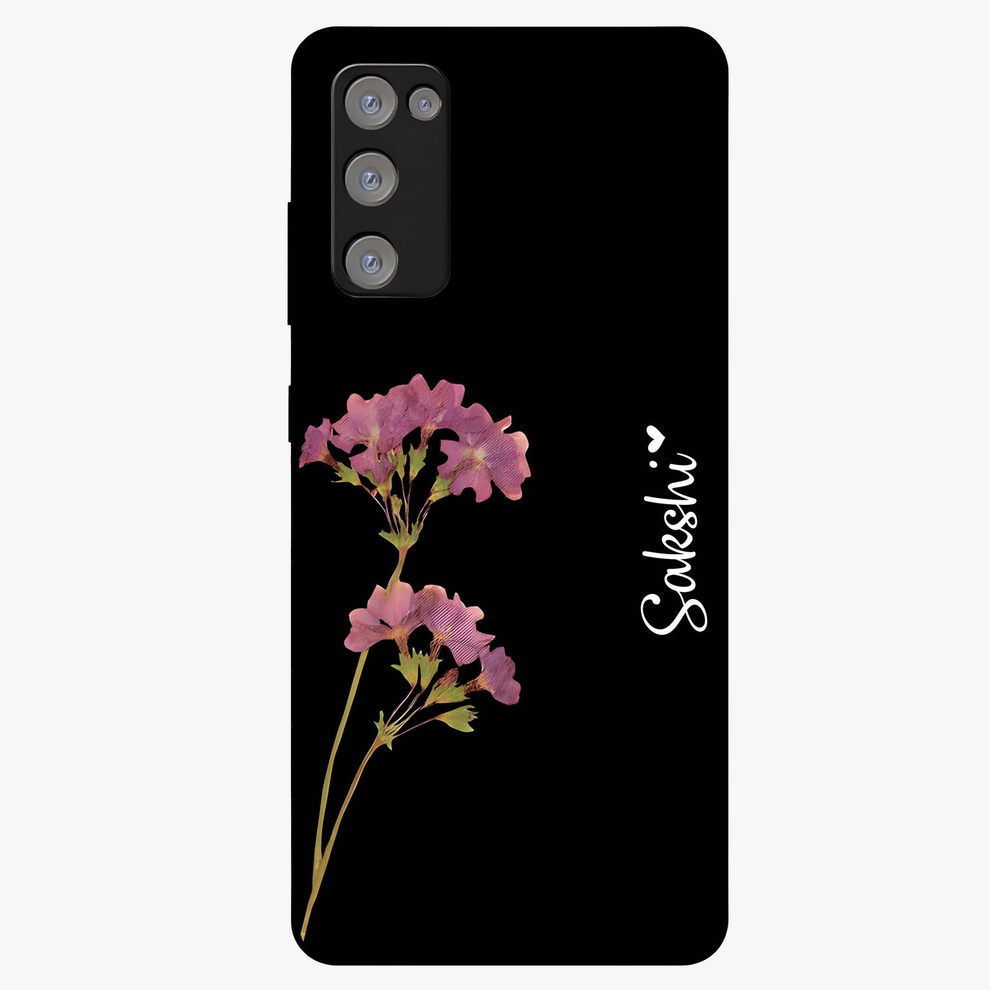 Riching Lavender Flower Custom Name Glass Case showing flat back view with lavender floral artwork and personalized name design.