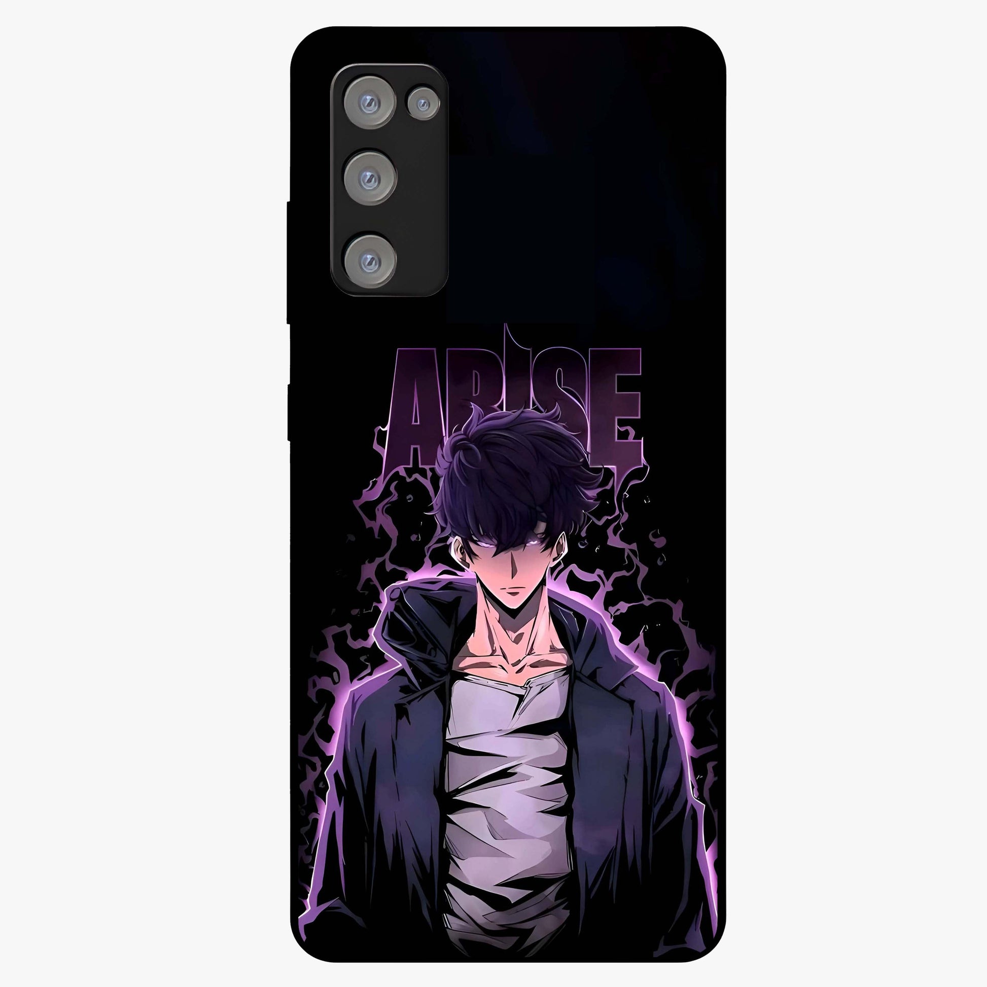 Shadow Monarch Awakening Glass Case showing flat back view with powerful dark monarch themed artwork and glossy glass finish.