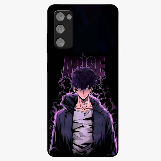 Shadow Monarch Awakening Glass Case showing flat back view with powerful dark monarch themed artwork and glossy glass finish.