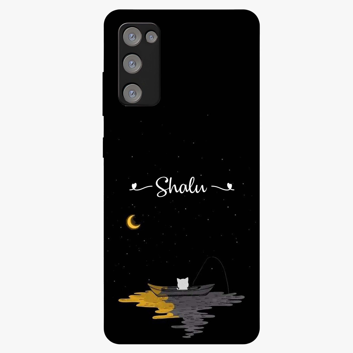 Silent Night Row Glass Case showing flat back view with calm night themed artwork and glossy glass finish.