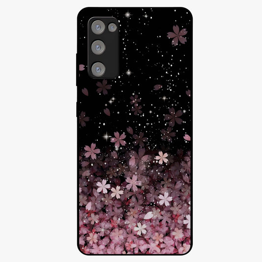 Small Starry Flowers Glass Case showing flat back view with delicate starry floral artwork and glossy glass finish.