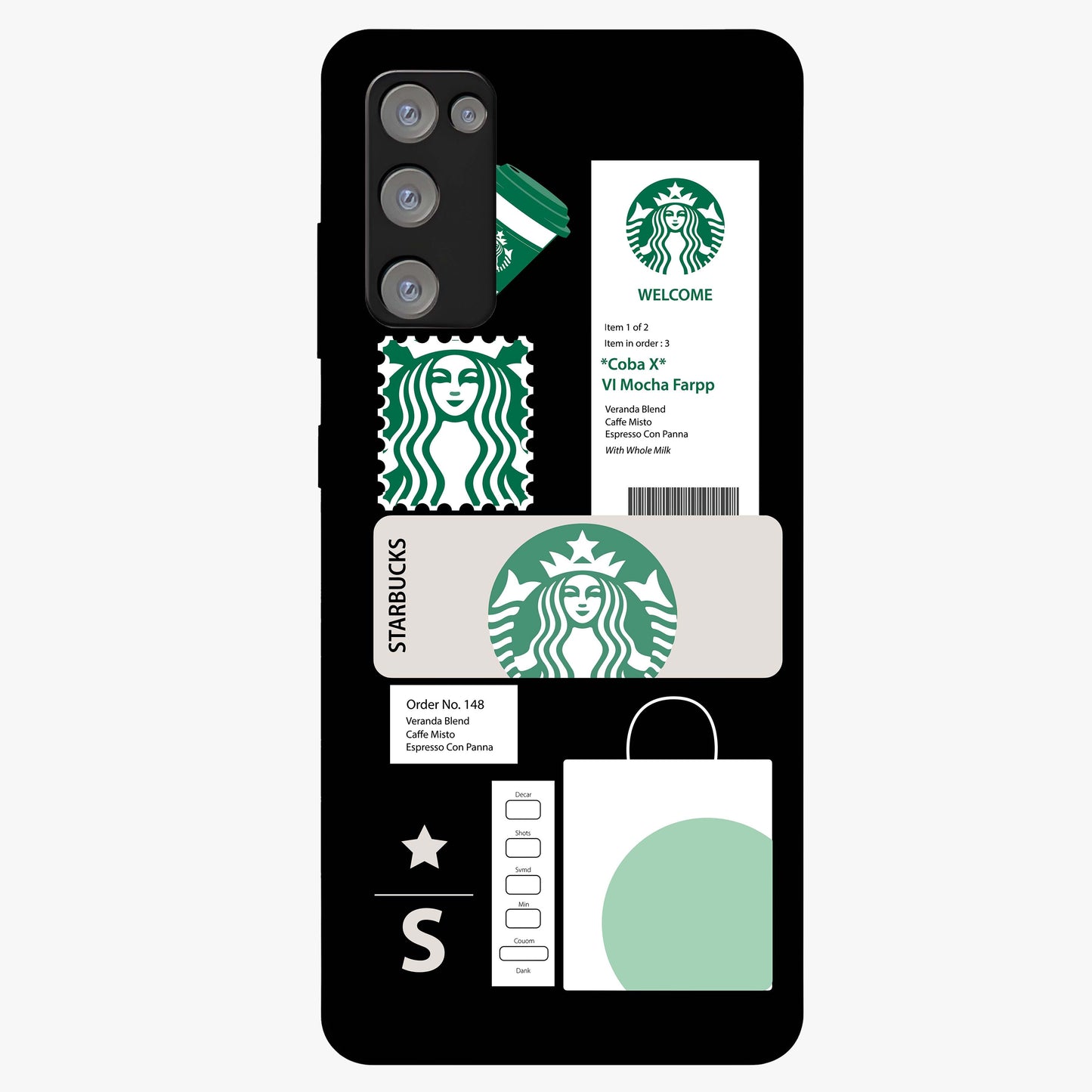 Starbucks Mocha Glass Case showing flat back view with coffee inspired artwork and glossy glass finish.