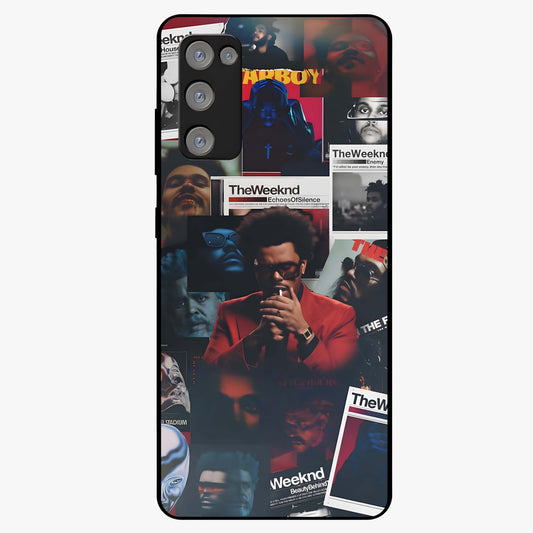 The Weeknd Glass Case showing flat back view with music inspired artistic portrait artwork and glossy glass finish.