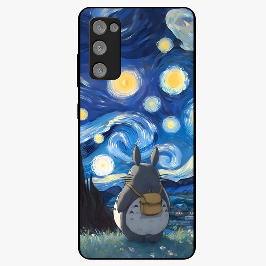 Totoro In Van Gogh Art Glass Case showing flat back view with whimsical character artwork inspired by Van Gogh style and glossy glass finish.