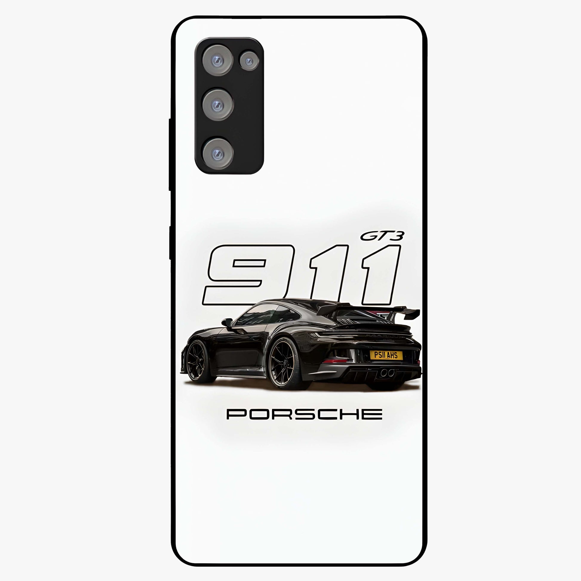 Turbo Legacy Icon Glass Case showing flat back view with iconic sports car inspired artwork and glossy glass finish.