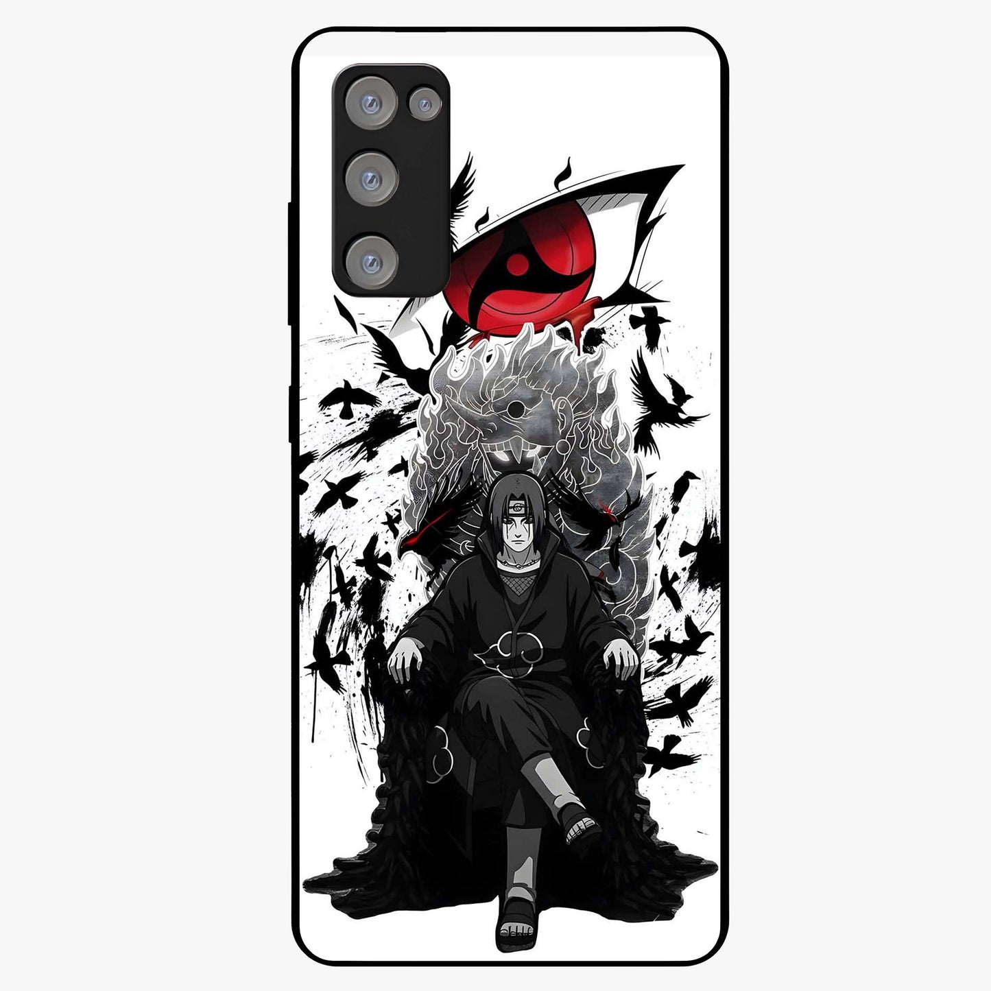 Uchiha Shadow Throne Glass Case showing flat back view with cosmic underwater themed artwork and glossy glass finish.