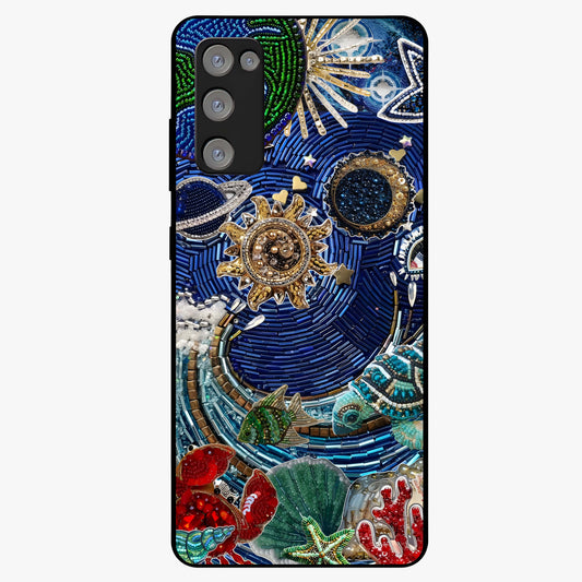 Universe Underwater Spark Glass Case showing flat back view with cosmic underwater themed artwork and glossy glass finish.