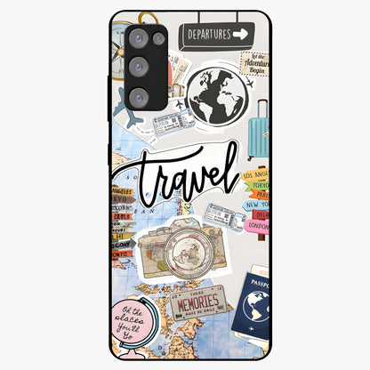 Wanderlust Journal Glass Case showing flat back view with travel inspired artwork and glossy glass finish.