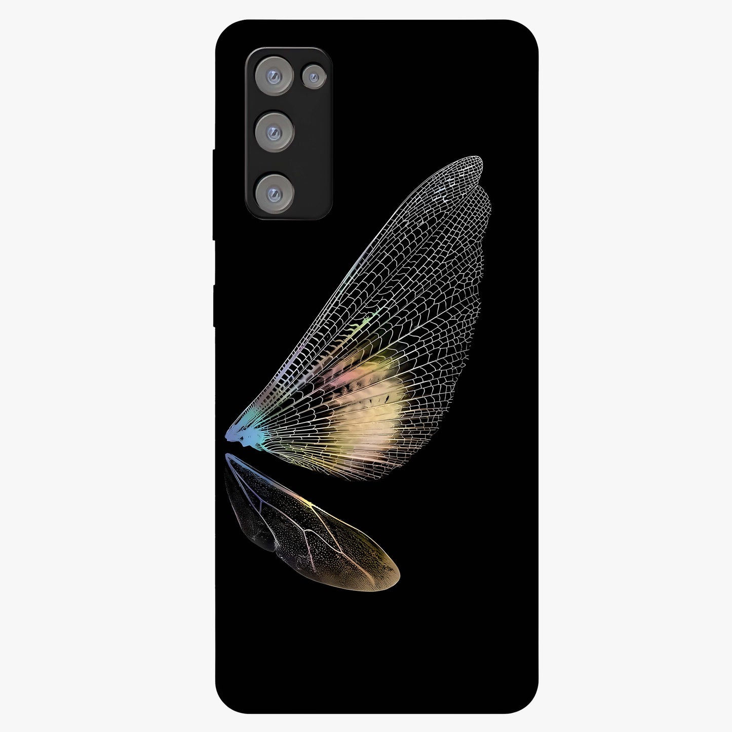 Whispers Of Wings Glass Case showing flat back view with graceful wing inspired artwork and glossy glass finish.