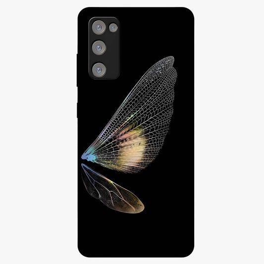 Whispers Of Wings Glass Case showing flat back view with graceful wing inspired artwork and glossy glass finish.