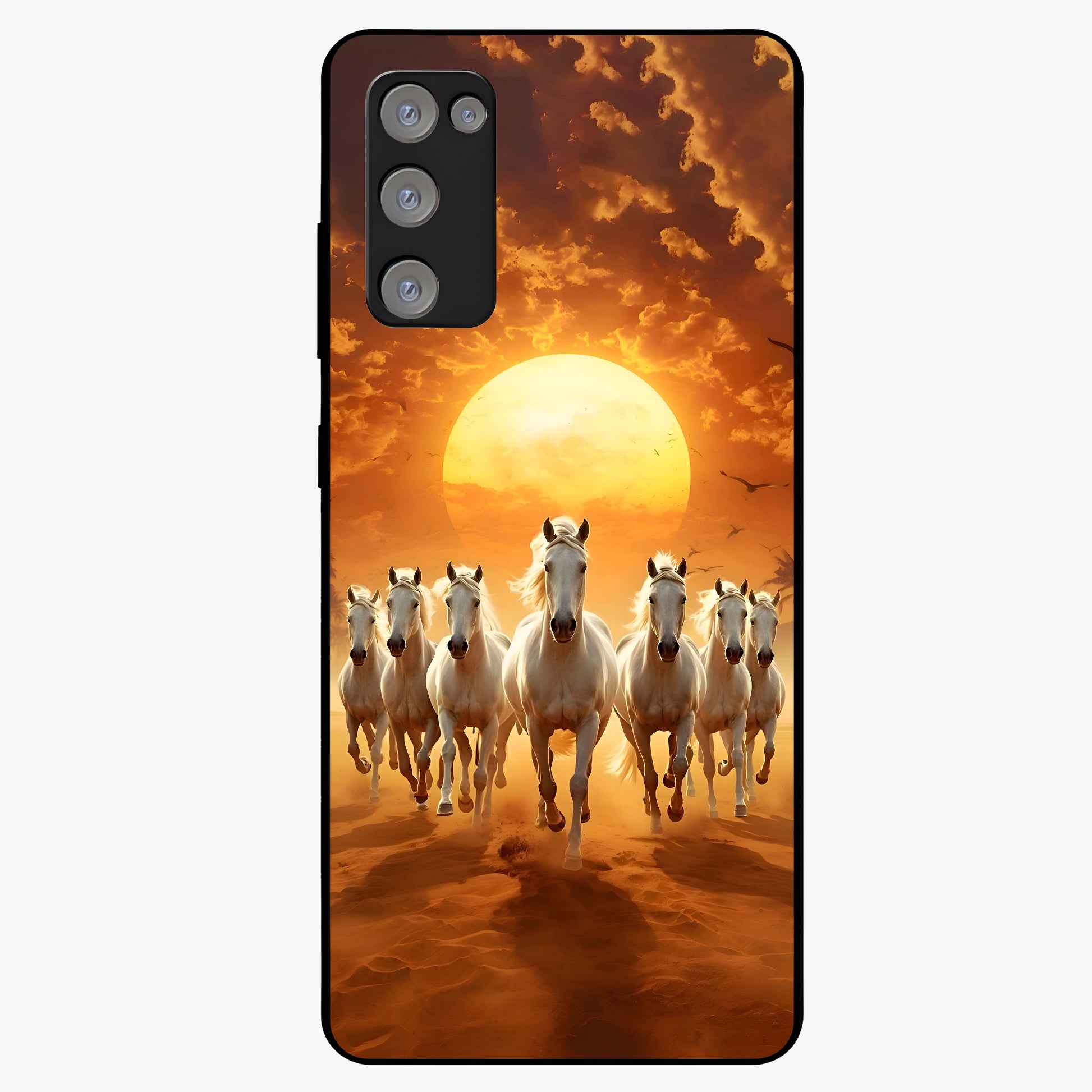 Wild Sunset Majesty Glass Case showing flat back view with majestic sunset landscape artwork and glossy glass finish.