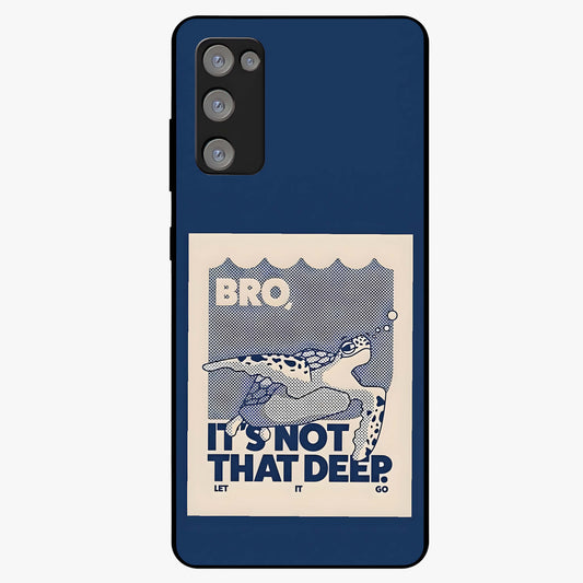 Worry Less Swim Glass Case showing flat back view with playful motivational artwork and glossy glass finish.