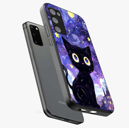 Abstract Cat Art Glass Case displayed in angled mockup highlighting modern abstract cat artwork and sleek glass surface.