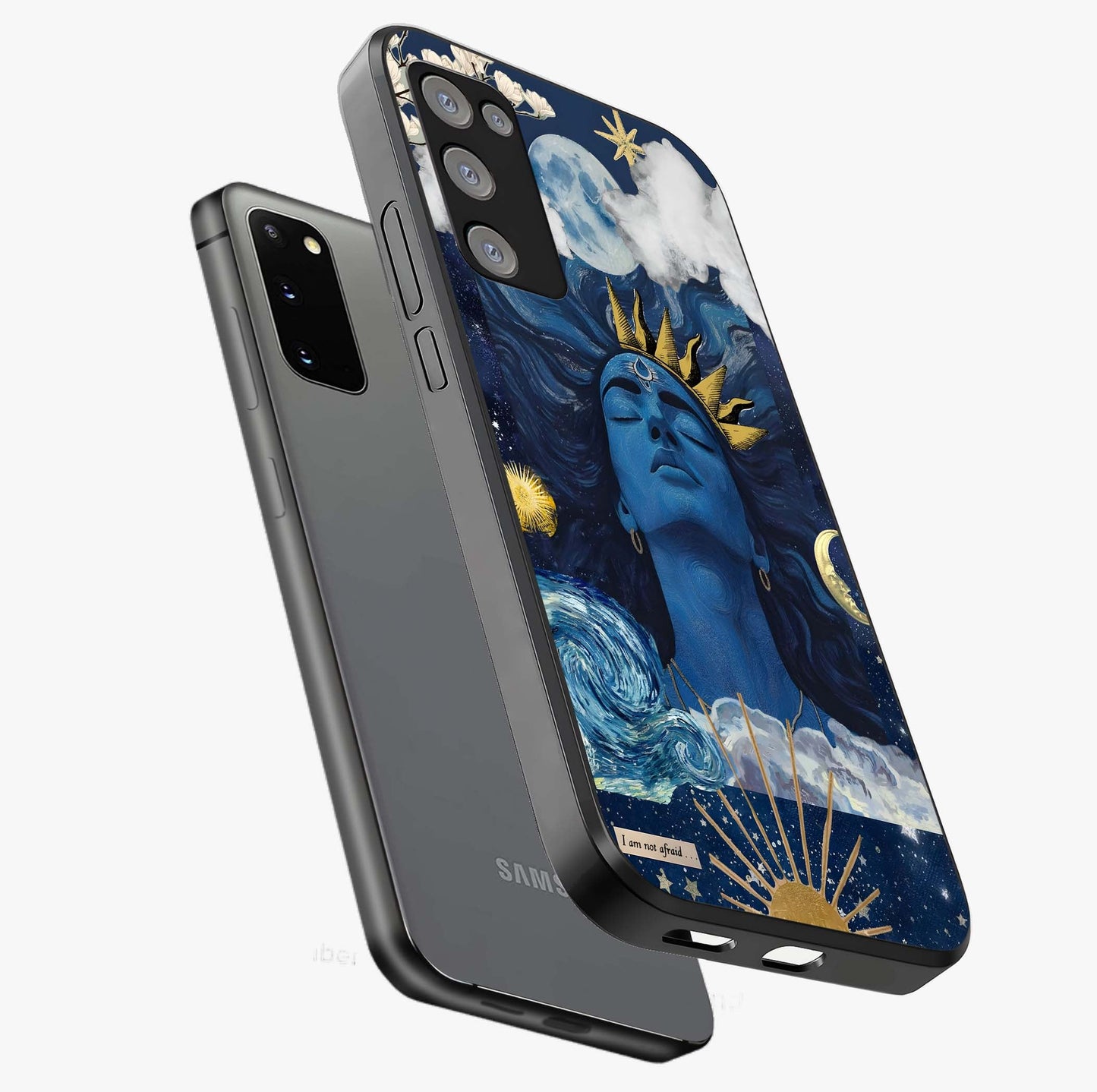 Aesthetic Lord Shiva Glass Case displayed in angled mockup highlighting spiritual Shiva illustration and sacred aesthetic design.