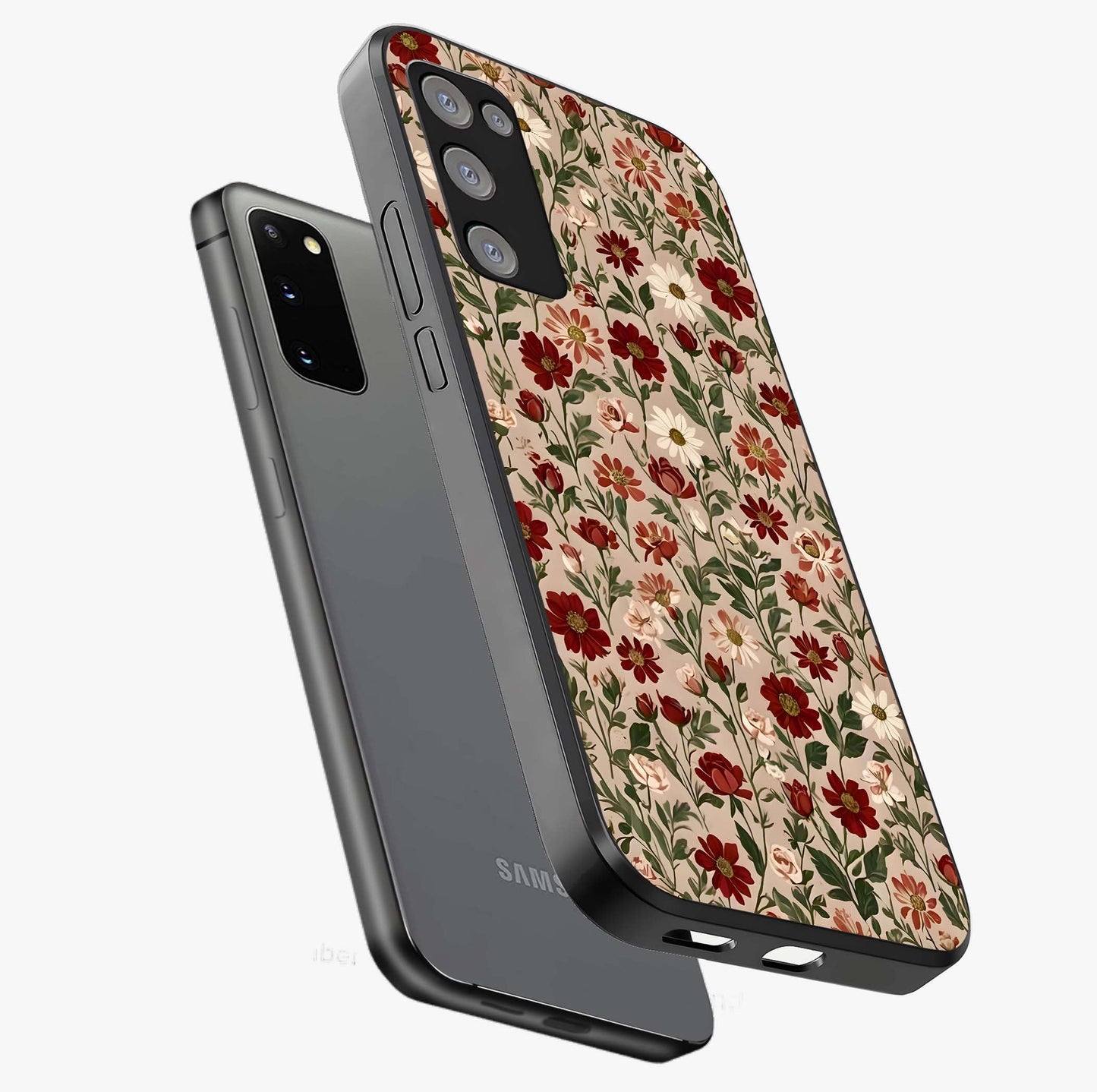 Biege Flower With Leaf Glass Case displayed in angled mockup highlighting minimal floral leaf design and elegant aesthetic.