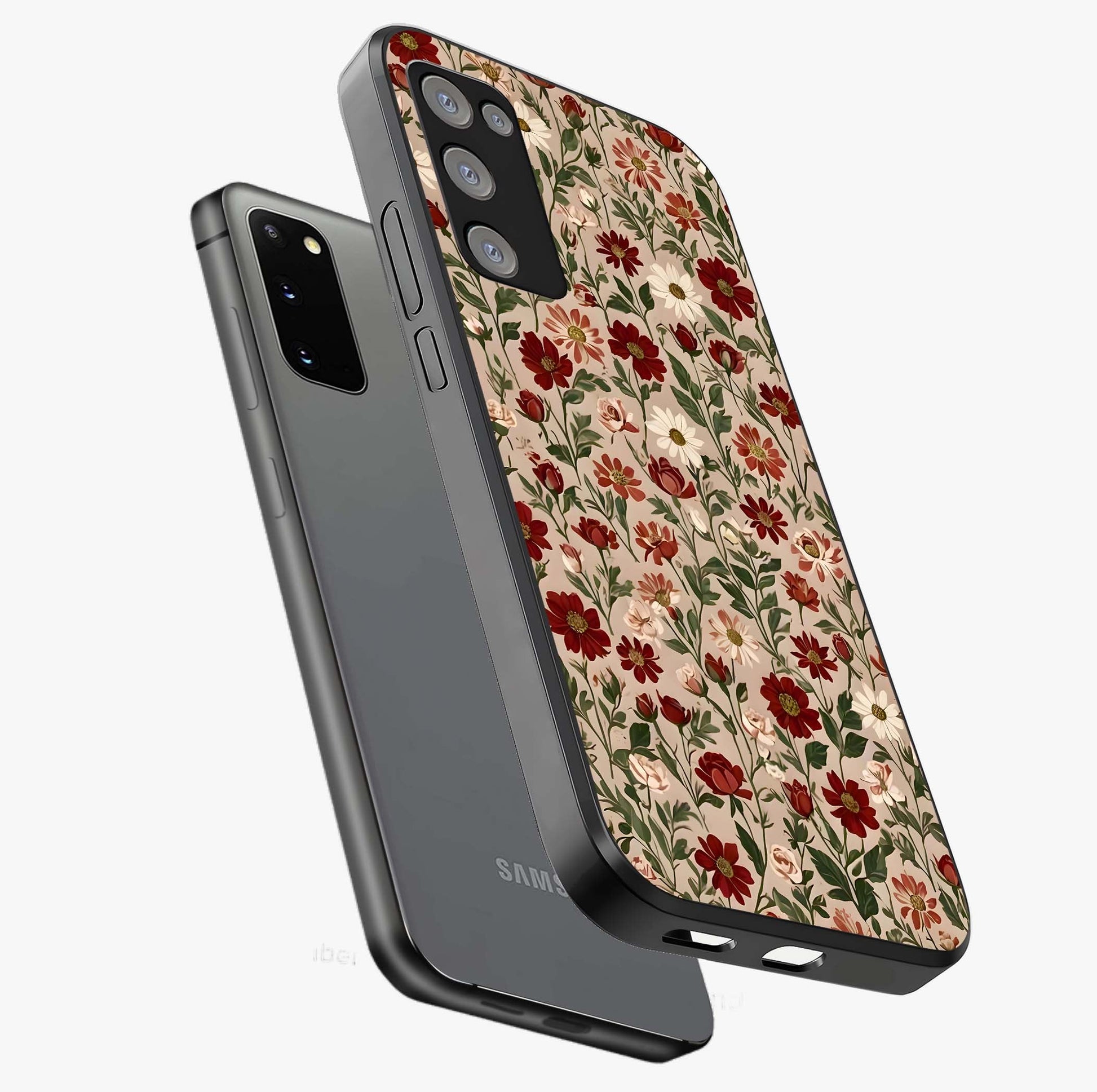 Biege Flower With Leaf Glass Case displayed in angled mockup highlighting minimal floral leaf design and elegant aesthetic.