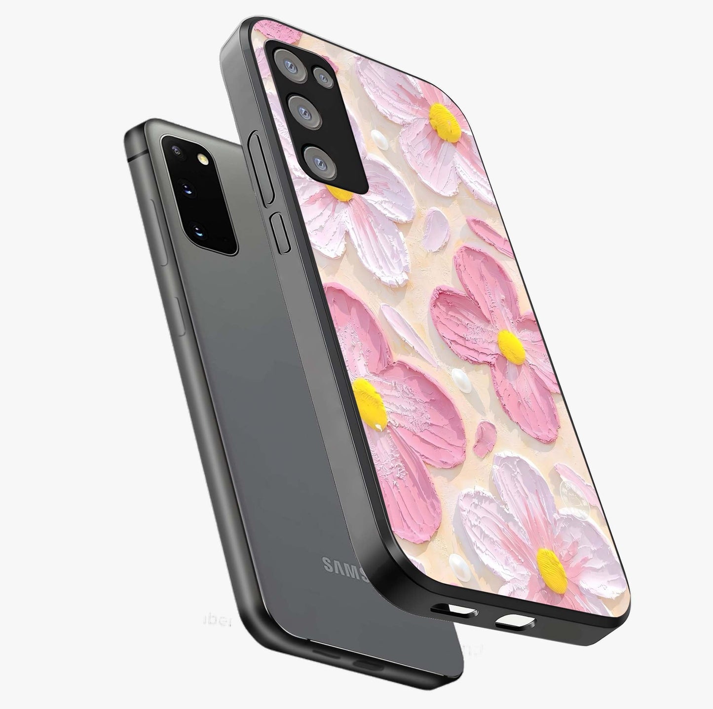 Blush Bloom Texture Glass Case displayed in angled mockup highlighting subtle bloom pattern with aesthetic pastel design.
