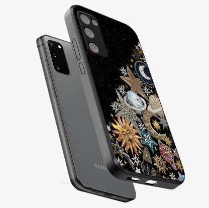Cosmic Sparkle Dreams Glass Case displayed in angled mockup highlighting dreamy star sparkle design with celestial aesthetic.