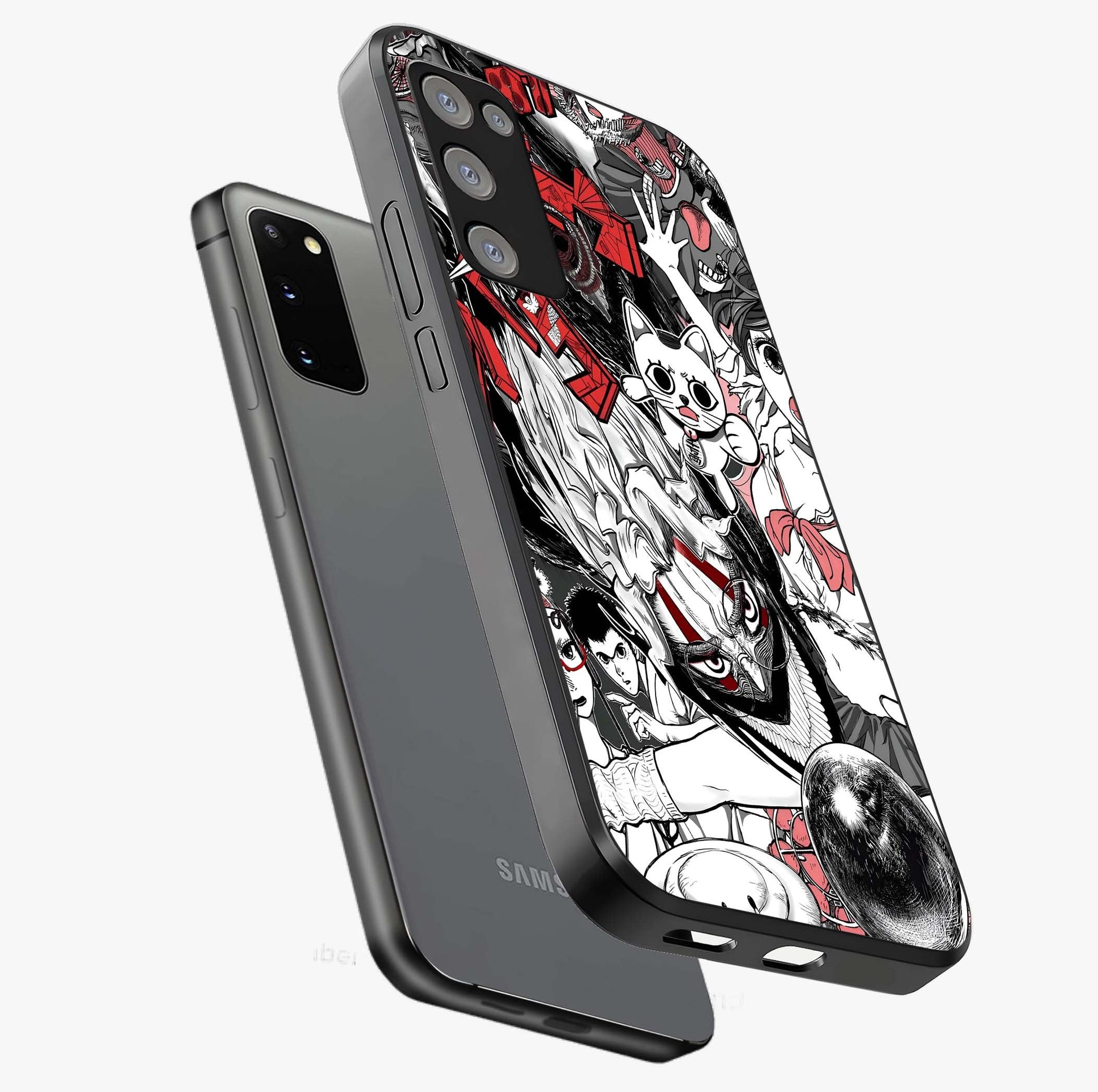 Crimson Chaos Panel Glass Case displayed in angled mockup highlighting chaotic panel style design with modern graphic theme.