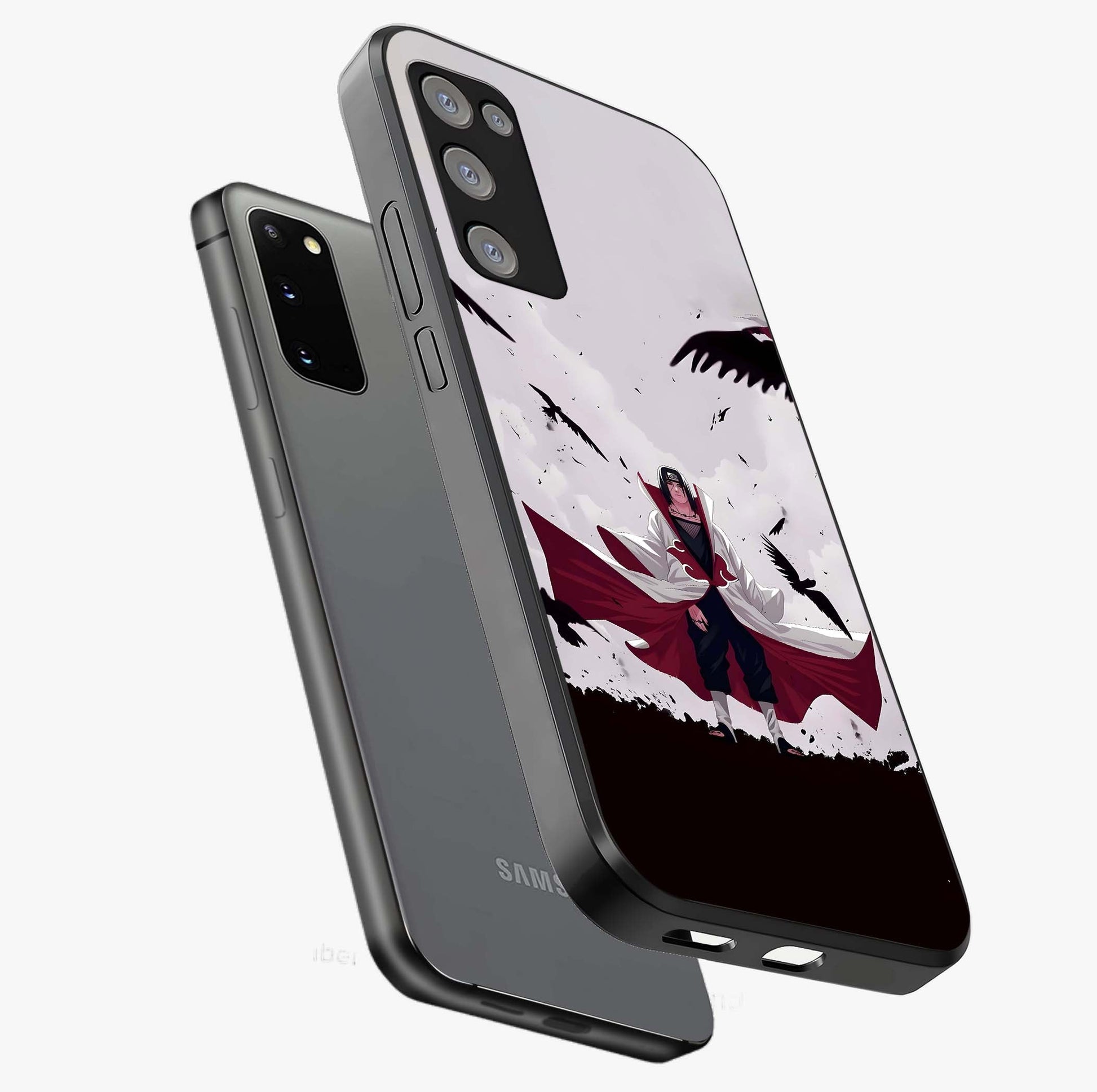 Crimson Crow Ascension Glass Case displayed in angled mockup highlighting powerful crow illustration with dark crimson aesthetic.