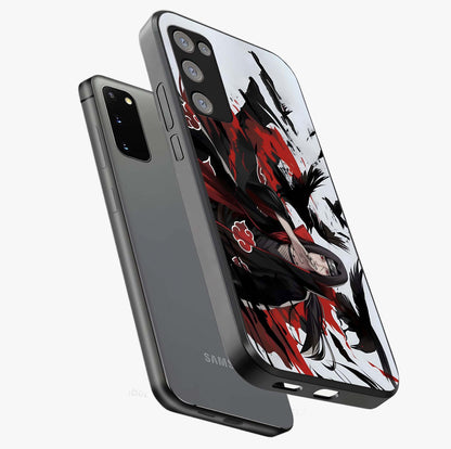 Crimson Crow Illusion Glass Case displayed in angled mockup highlighting mysterious crow graphic with dark aesthetic style.
