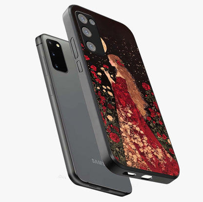 Crimson Dreams Glass Case displayed in angled mockup highlighting soft crimson aesthetic design with artistic theme.