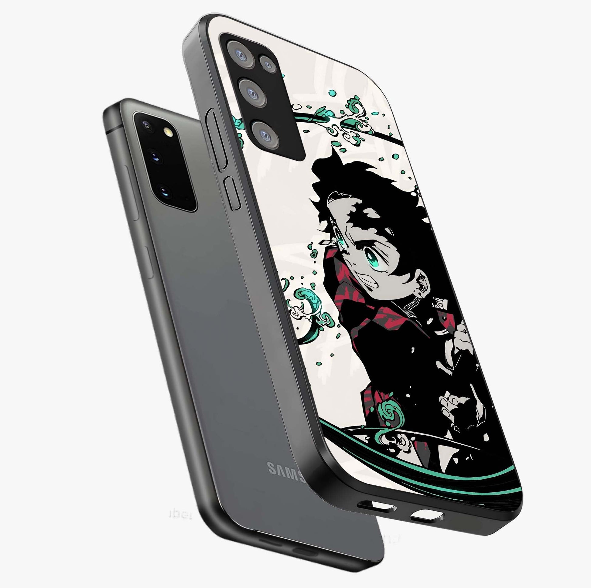 Demon Slayer Glass Case displayed in angled mockup highlighting dramatic anime character design with action aesthetic.