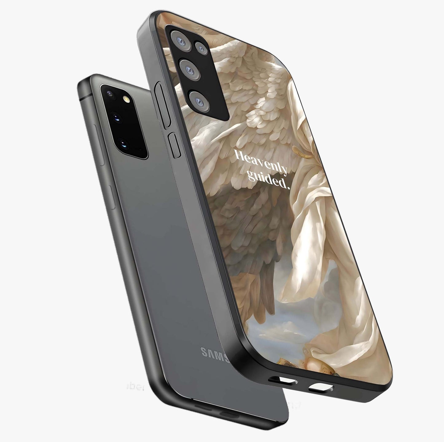 Divine Winged Grace Glass Case displayed in angled mockup highlighting graceful wing design with divine aesthetic style.