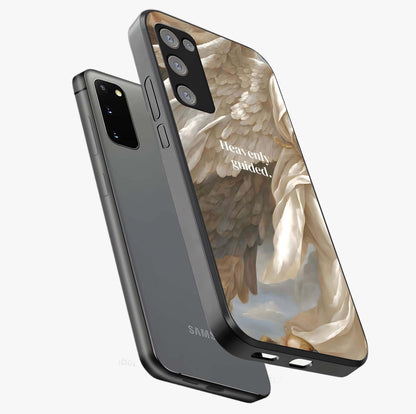 Divine Winged Grace Glass Case displayed in angled mockup highlighting graceful wing design with divine aesthetic style.