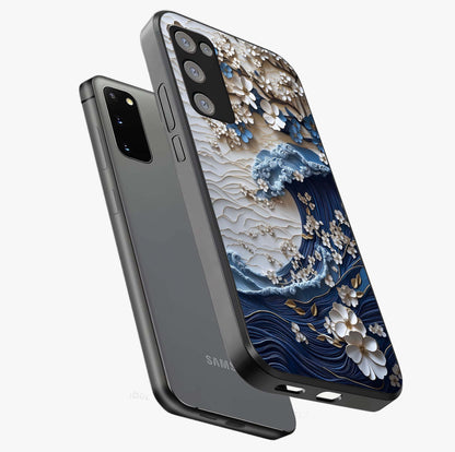Floral Wave Origami Glass Case displayed in angled mockup highlighting geometric origami flower design with modern aesthetic style.