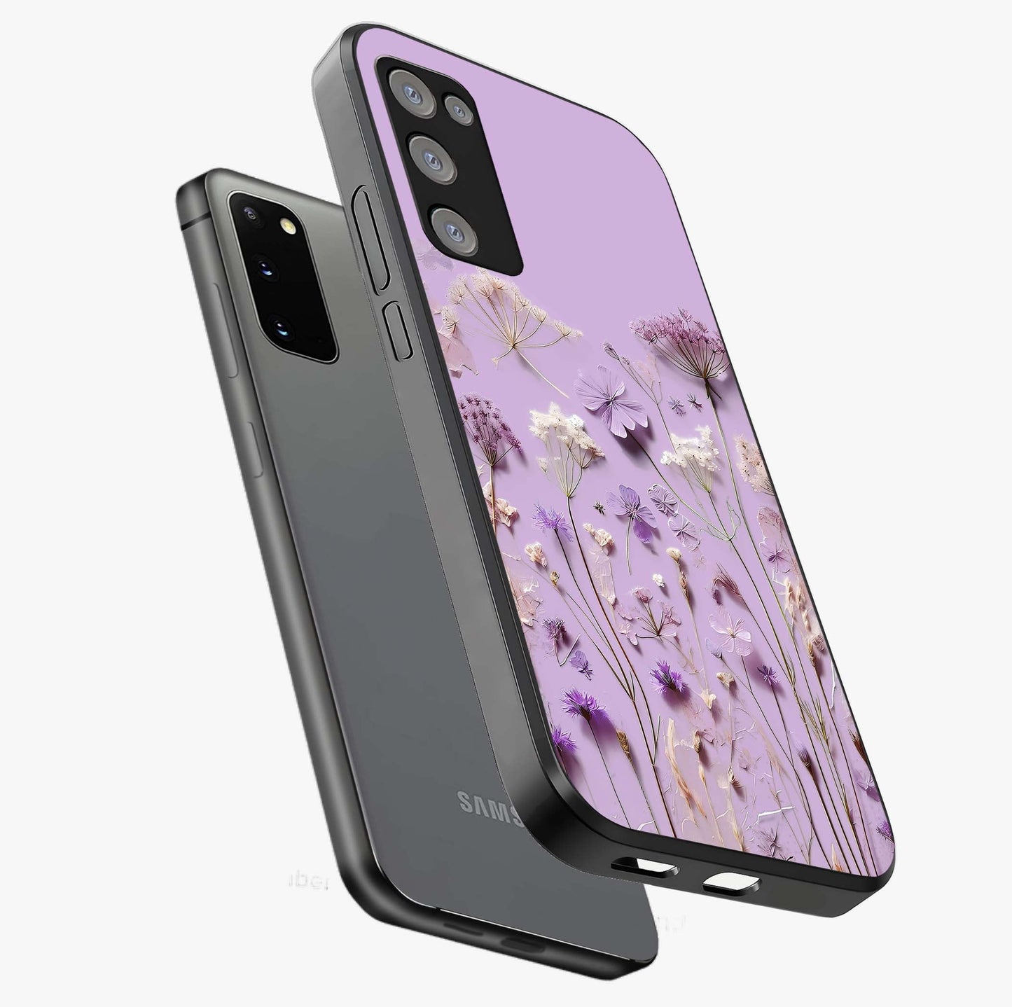 Lavender Blossom Dream Glass Case displayed in angled mockup highlighting dreamy lavender flower design with calming aesthetic style.