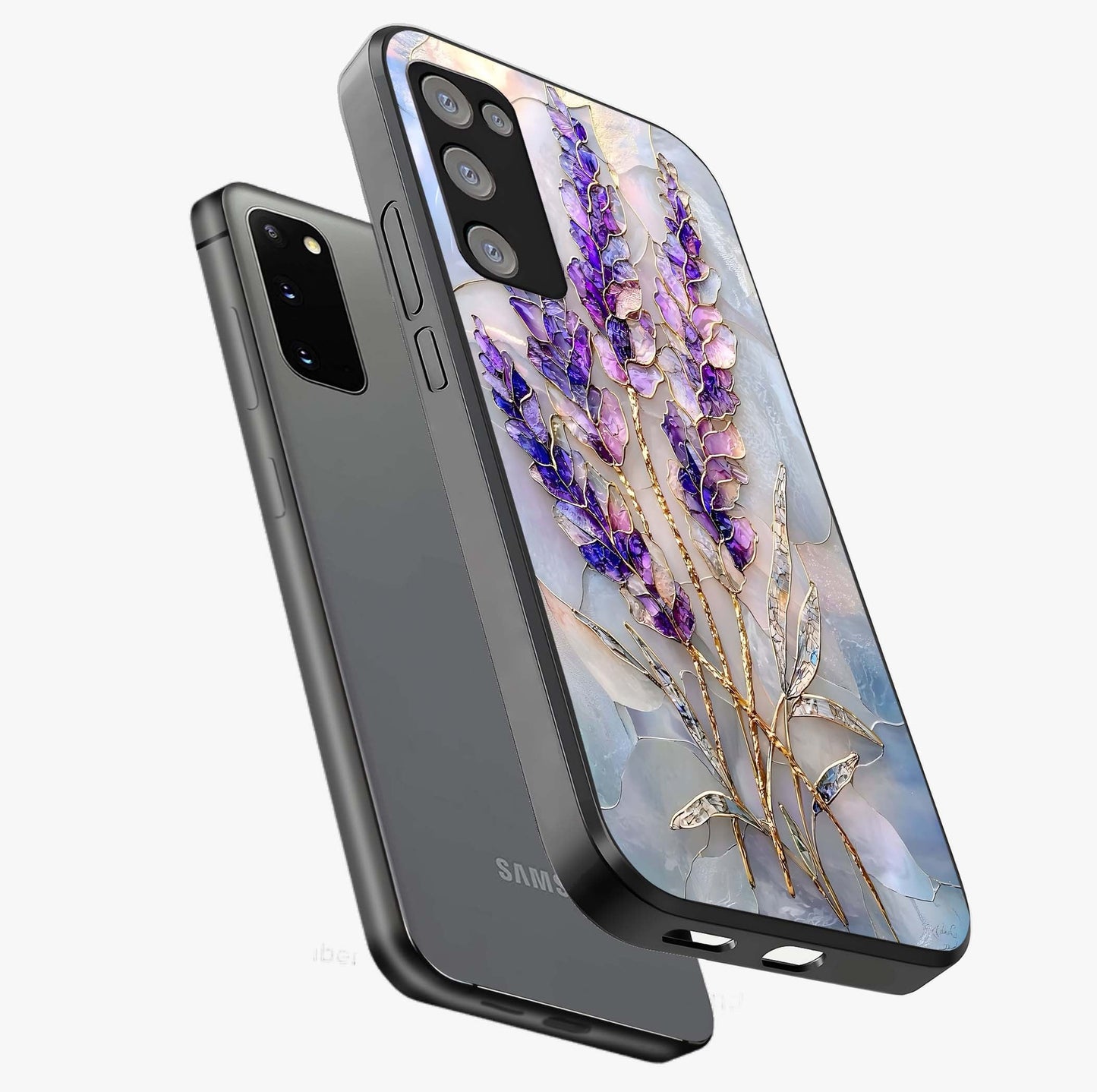 Lavender Dream Glow Glass Case displayed in angled mockup highlighting dreamy purple glow design with soft artistic style.