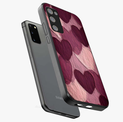 Layered Paper Hearts Glass Case displayed in angled mockup highlighting creative paper craft heart design with romantic aesthetic.