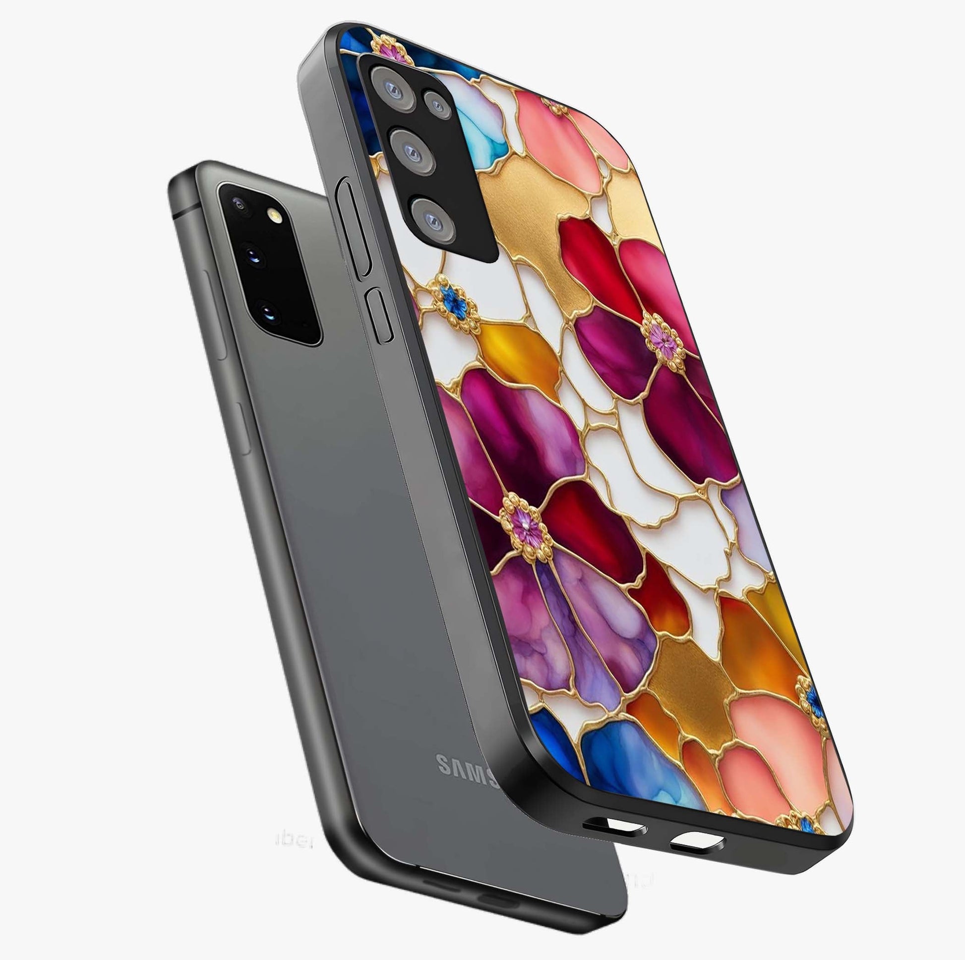 Marble Flower Pattern Glass Case displayed in angled mockup highlighting elegant marble floral design with modern aesthetic.