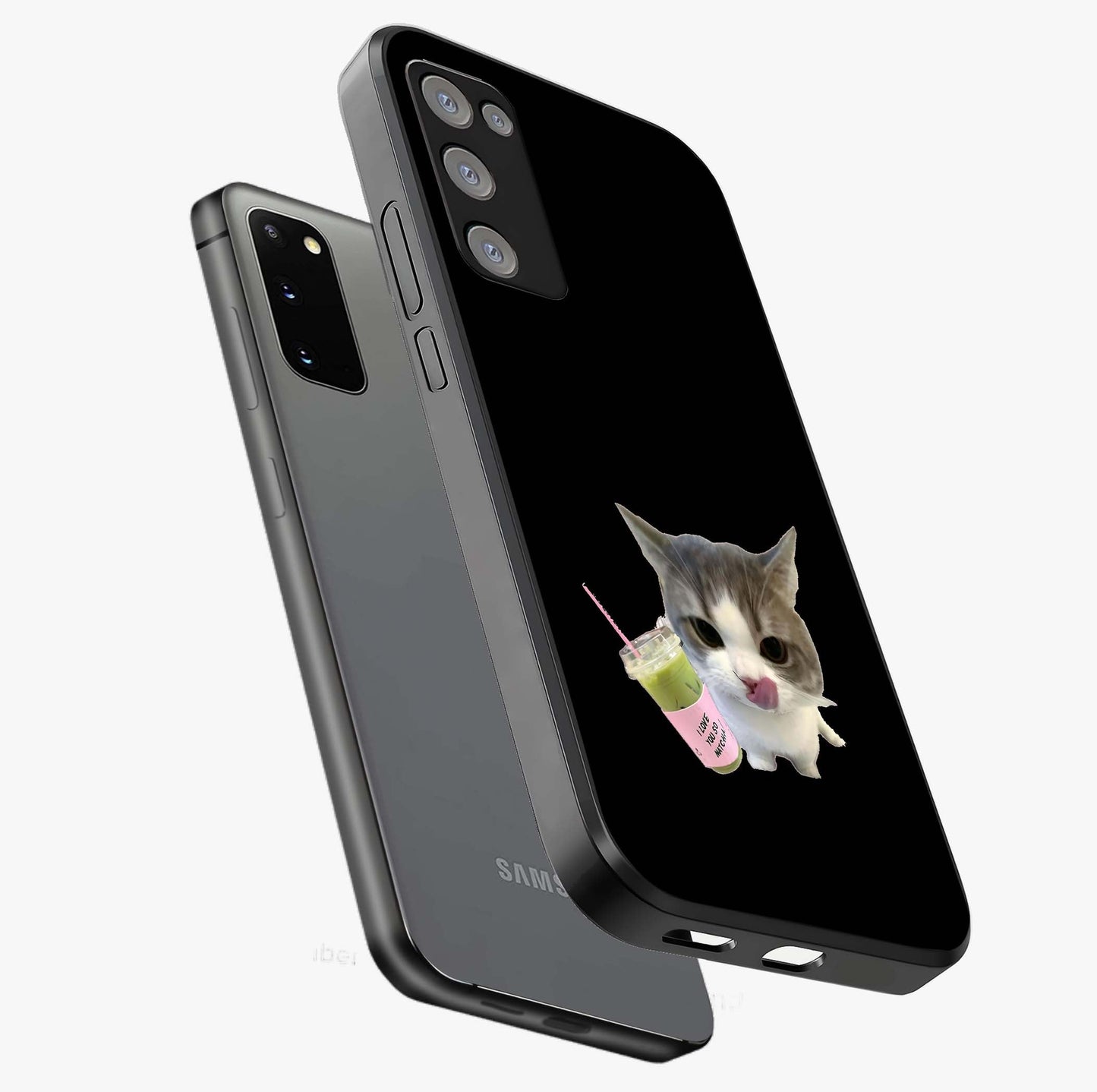 Matcha Cat Style Glass Case displayed in angled mockup highlighting playful feline design with pastel matcha aesthetic.