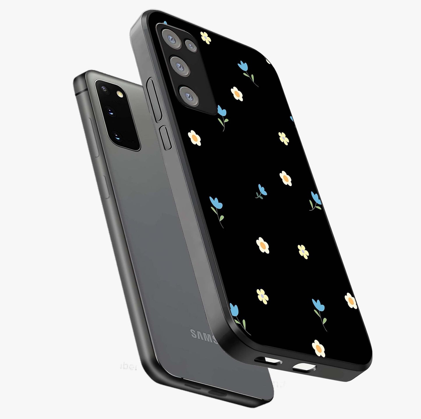 Minimal Petal Whispers Glass Case displayed in angled mockup highlighting delicate petal design with clean minimal aesthetic.