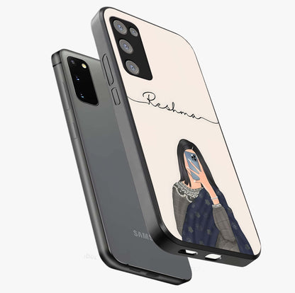 Mirror Mood Muse With Custom Name Glass Case displayed in angled mockup highlighting aesthetic mirror inspired design with custom name feature.
