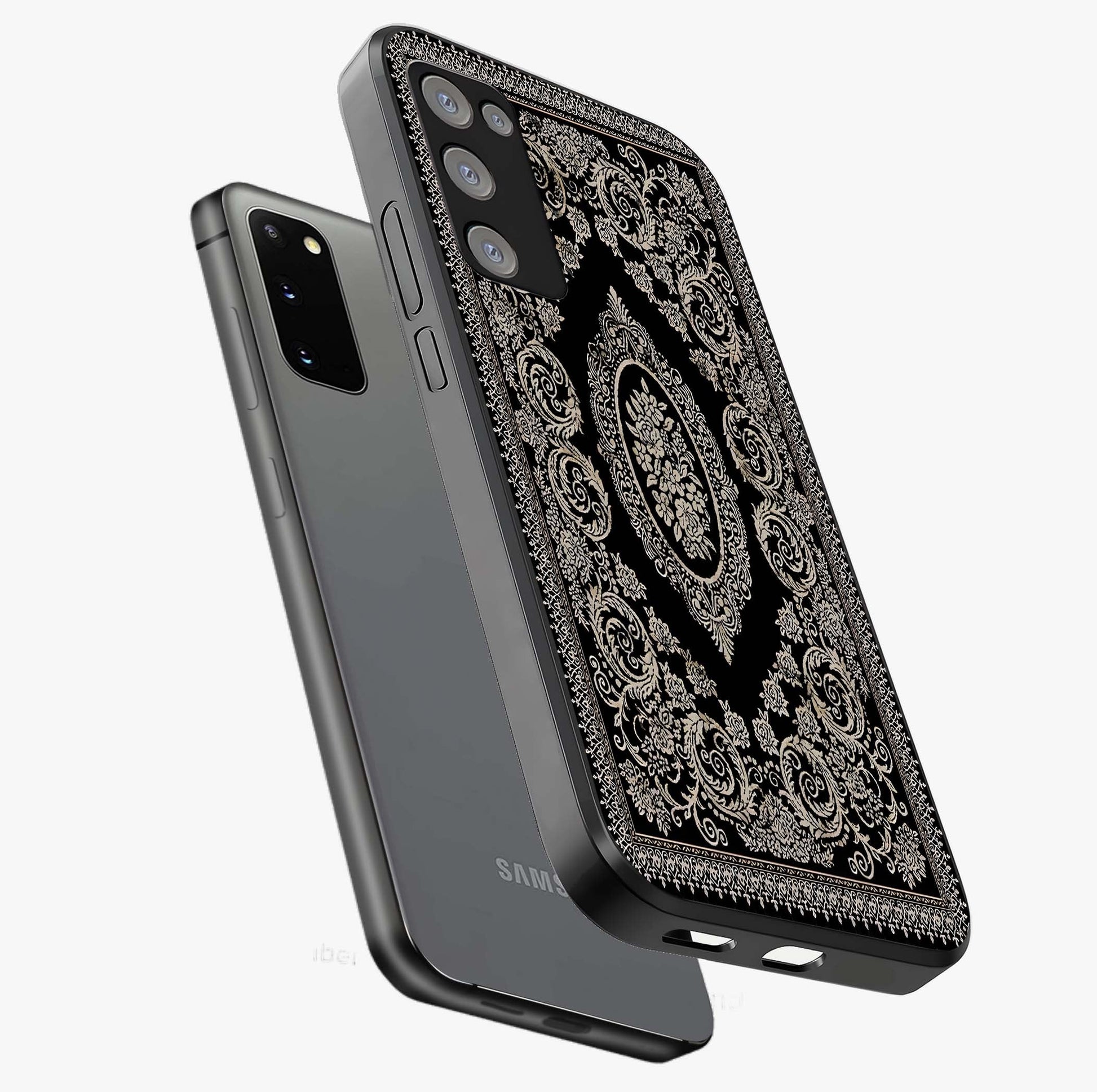 Noir Bloom Elegance Glass Case displayed in angled mockup highlighting refined flower design with stylish noir aesthetic.